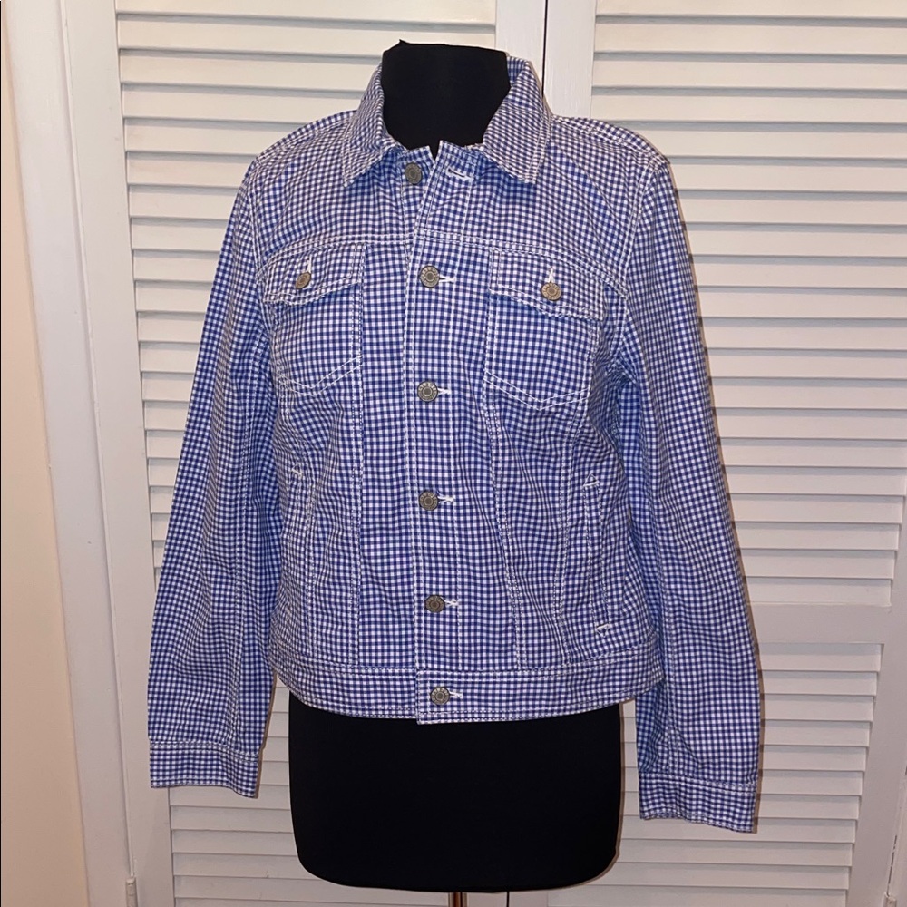 Talbots Blue Checkered Jean Jacket